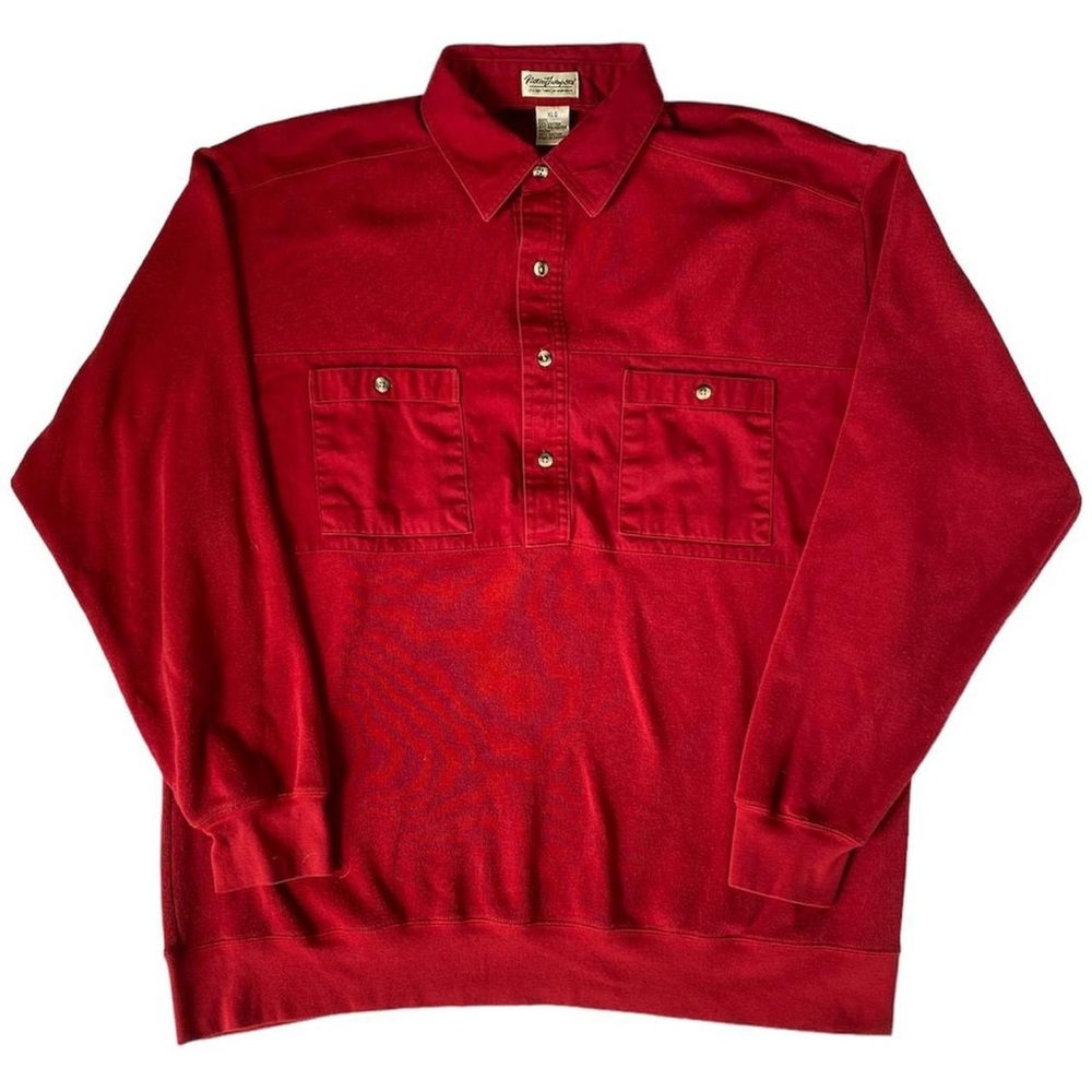 Vintage 80s Norm Thompson Half Button Collared Sport Pullover Long Sleeve Red XL